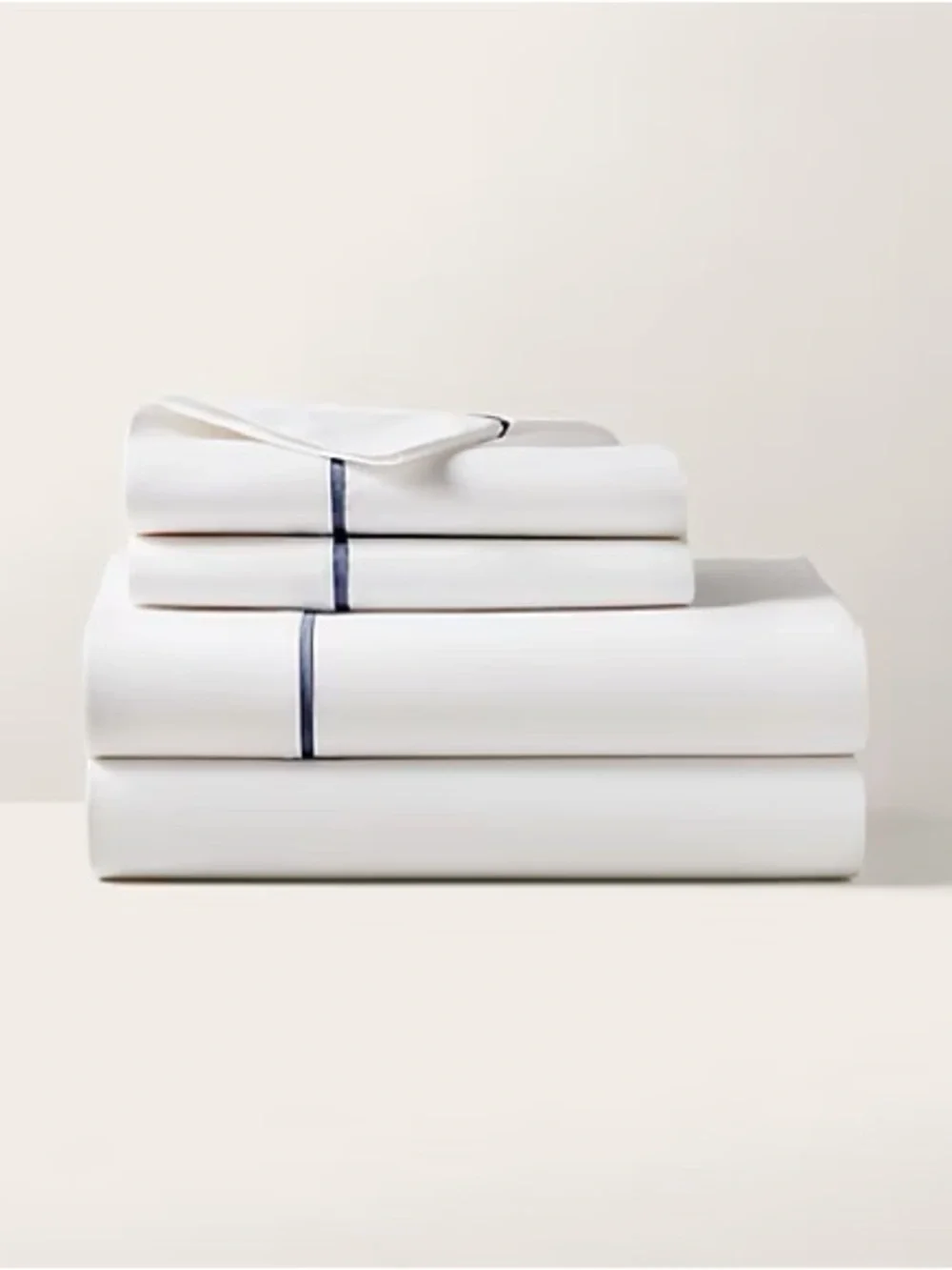 Ralph Lauren White Flat Sheet with Navy Piping